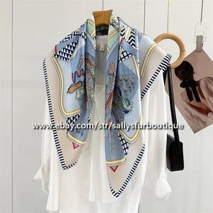 Sallys Boutique 100% Satin Silk Wrap Scarf Belt Geometric Print Square Shawl 35" - Picture 1 of 26