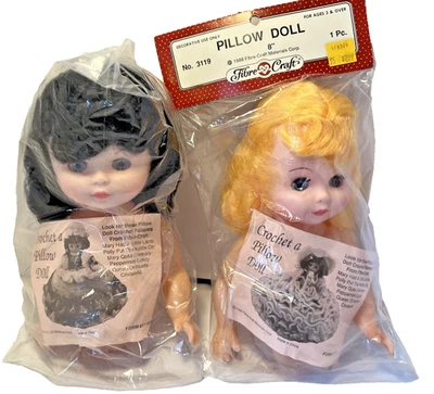 Vintage Fiber Craft 8" Pillow Doll 3119 Black & Orange Hair 1988 Lot of 2 New - Image 1 of 4