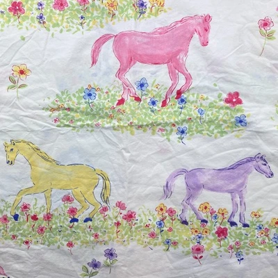 THE COMPANY STORE Kids Queen Sheet Set Bedsheet Butterfly Horse Floral White - Image 1 of 4