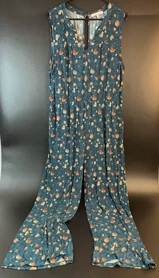 Baltic Born Sleeveless Floral Midnight Teal Jumpsuit Womens Size 2X Stretchy - Image 1 of 4