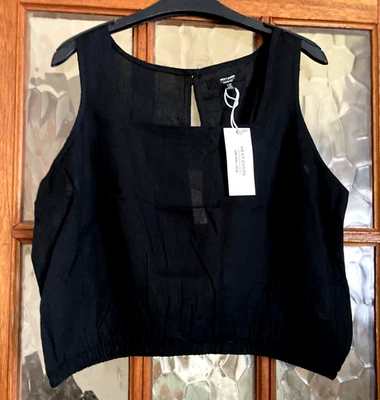 BNWT Ladies NEXT Square Neck ELASTICATED HEM Coal Jet BLACK LINEN Blend Top 18p - Image 1 of 4