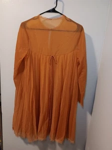 Lencería vintage Vanity Fair naranja quemado plisada transparente Peignoir ropa de dormir - Imagen 1 de 6
