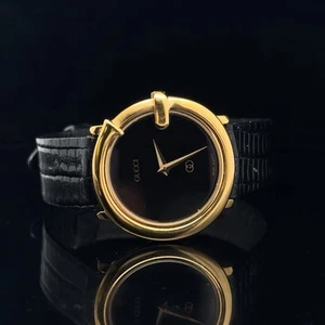 Vintage GUCCI 3600 Black Dial G Bezel Gold Unisex Quartz Watch - Picture 1 of 10