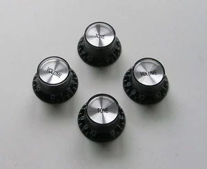 4x Black w/ Silver Guitar Top Hat Knobs Reflector Knobs for Epiphone LP SG - Picture 1 of 4