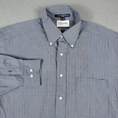 Camisa masculina Tommy Hilfiger 15,5 cinza azul xadrez vestido manga comprida com botões - Imagem 1 de 4