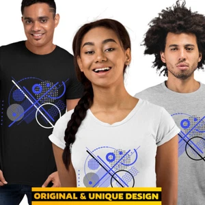 Abstract Geometric ElementsArt Tshirt Mixed Background Modern  Novelty Crew Neck - Picture 1 of 28