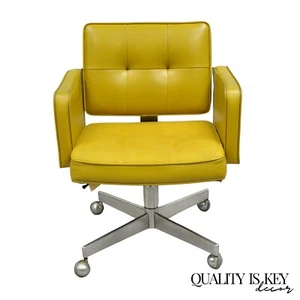 Shaw Walker Mid Century Modern Mustard Yellow Vinyl Swivel Office Desk Chair - Picture 1 of 12