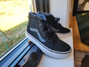 VANS BOYS YOUTH 12 SNEAKERS SHOES HITOP ZIPPER BLACK GRAY Excellent! - Picture 1 of 9