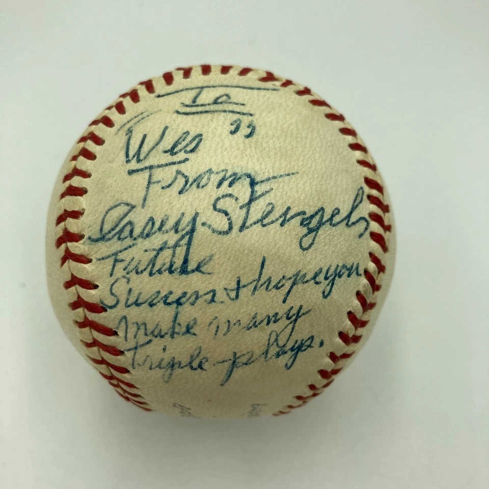 Casey Stengel Single Signed 1950's Baseball "Make Many Triple Plays" JSA COA - Image 1 of 4