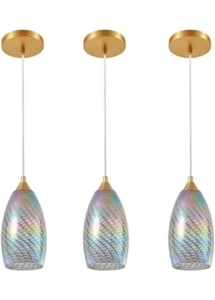 Iridescent Glass Mini Pendant Lights for Kitchen Island 3Pack Blown Art - Picture 1 of 24