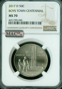 2017 D BOYS TOWN HALF DOLLAR NGC MS70 FINEST MAC SPOTLESS RAREST IN SERIES * - Picture 1 of 2