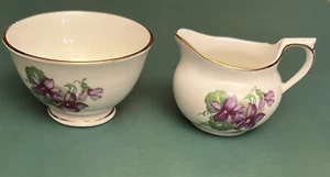Sutherland Bone China Creamer Sugar Bowl Devon Violets 2" - Picture 1 of 4