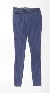 TU Womens Blue Striped Cotton Blend Skinny Jeans Size 10 - Picture 1 of 12