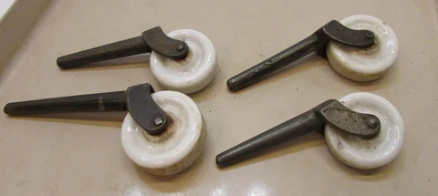 Set 4 Antique 1-3/4" dia White Porcelain Furniture Caster Wheels FREE S/H Cover