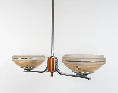 Lámpara de araña original Art Deco de 2 brazos cromada y caramelo baquelita Foto 1 de 4