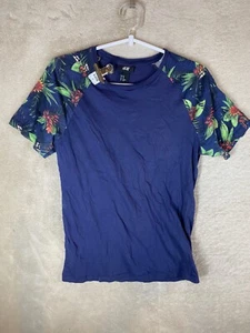 H&M Casual T-Shirts Top Size XS Womens Blue Flowers Short Sleeve - Picture 1 of 11