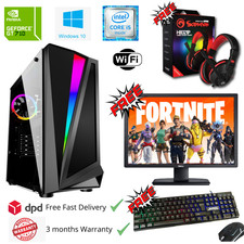 Gaming PC Computer Bundle Intel Core i5 8GB 120GB SSD 1TB HDD Windows-10 GT710 