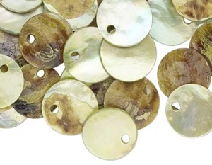 100 Lime Green Mussel Shell 10mm (0.39") Round Coin Drop Charms with 1mm Hole - Picture 1 of 4