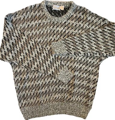 SUÉTER VINTAGE AÑOS 60 CEZAR MEZCLA LINO HOMBRE XL BEIGE NEGRO TEJIDO PUNTO JERSEY Foto 1 de 4