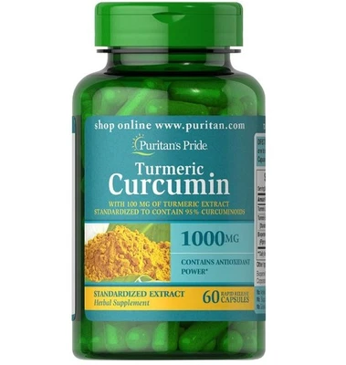 Curcumina de cúrcuma Puritan's Pride 1000 mg con cápsulas de bioperina, 60 unidades Foto 1 de 3
