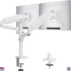 Dual Monitor Mount for 13-32" Screens, Adjustable Gas Spring, VESA, White - Afbeelding 1 van 7
