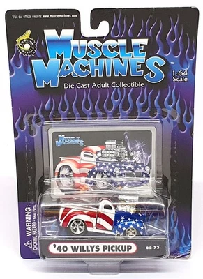 Muscle Machines 1/64 Scale 71161 02-73 - 1940 Willys Pick-Up - Stars & Stripes - Image 1 of 4