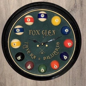Fox Glen Tavern Pool Balls Vintage Style Bar Pub Billiards Wall Clock - Picture 1 of 7