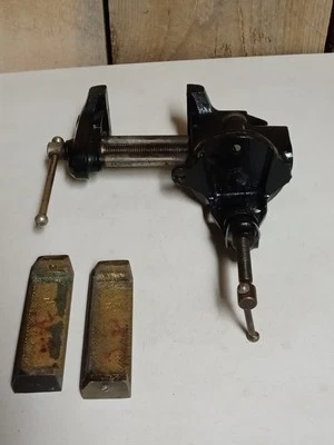 Vintage STANLEY Small Black Swivel Bench Vise Table Clamp With Extenders - Image 1 of 4