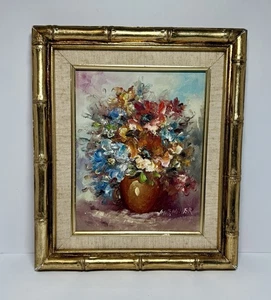 Stillleben Ölgemälde mit bunten Blumen gerahmt. Landhauskern, Landhauskern. - Bild 1 von 7