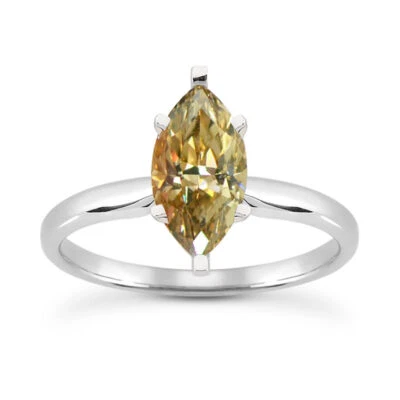 Diamond Solitaire Ring Marquise Shape Brown Color 14K White Gold VS1 1.01 Carat - Image 1 of 4