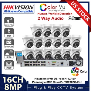 Hikvision 16CH 12MP 4K NVR 2-Way Audio 8MP Full Color POE CCTV Camera System Lot