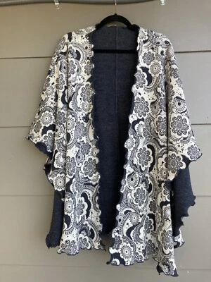 Venario Blue Geometric Cotton And Wool Western Wrap Shawl  - Image 1 of 4