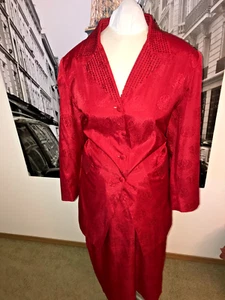 EMR RED MUTE SATIN & BEADED SKIRT SUIT SIZE 18W CHURCH/MOB - Picture 1 of 2