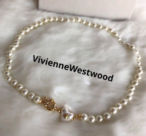 Vivienne Westwood Mini Heart Orb Gold White Pearl Necklace Choker 36cm Engraving