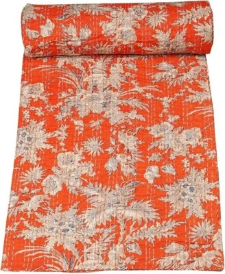 Indian hand Block Print kantha Quilt Bedspread Blanket King Size throw - Image 1 of 4