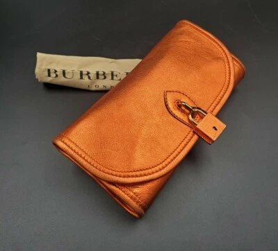 BURBERRY CLUTCH PRORSUM ORANGE METALLIC LEATHER PADLOCK FLAP - Image 1 of 4
