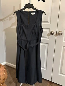 Calvin Klein Denim-like Belted Gold Zipper Dress, Size 10 Petite - Picture 1 of 5