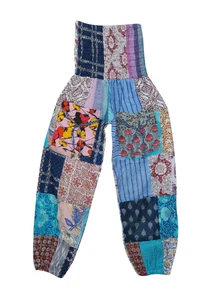 Women's Yoga Harem Pant Cotton Smocked Waist Front Pockets Patchwork Pants S/M