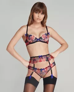 Agent Provocateur Zuri Lace Suspender Belt Blue Black Pink Size AP 5 - Picture 1 of 15