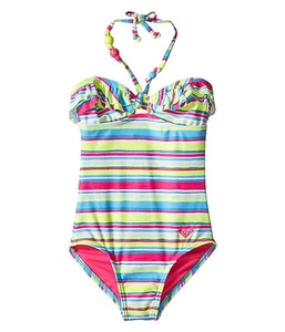 NEW* ROXY SWIMSUIT 1 PC $46 Retail GIRLS 12 Blue Pink Stripe Multicolor - Picture 1 of 2