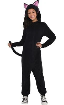 Disfraz de Gato Negro con Cremallera para Niñas Mediano 8-10 Acogedor Duradero Traje de Halloween Foto 1 de 4