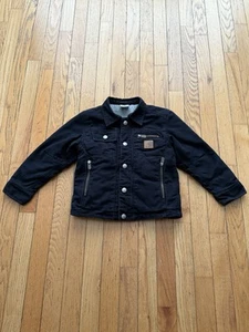 Carhartt Jacket Chore Coat Youth 4 Small Black Sherpa Lined Cotton Zip Pockets - Picture 1 of 8