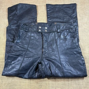 Vintage 80s ESPRIT Genuine Heavy Leather 4-Snap Black Pants Lined Size 36 34x30 - Picture 1 of 13