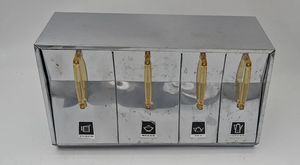 Juego de botes de cocina vintage de acero cromado harina té azúcar café EE. UU. Foto 1 de 4