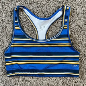 Champion Athletic Striped Racerback Sport BH Medium Blue Yellow Activewear Gym - Bild 1 von 5