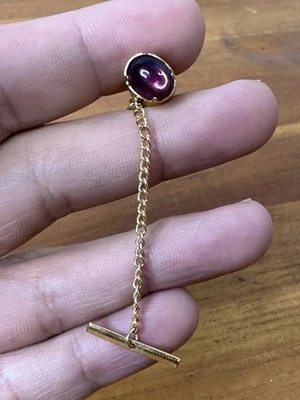 Prendedor vintage de corbata tono dorado piedra púrpura #3E Foto 1 de 4
