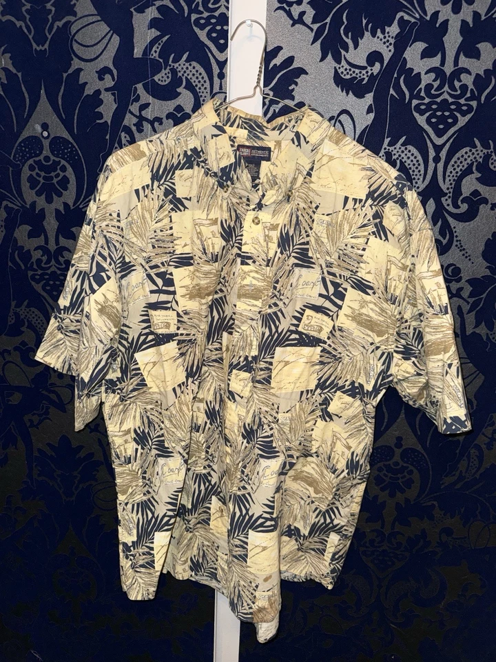 Camisa Hawaiana Glory Desteñida Hombres Floral Azul Marino Gris Blanco Bolsillo Talla L (WTF88) Foto 1 de 1