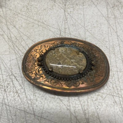 Copper Color Etched Western Belt Buckle with Stone - Image 1 of 4