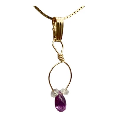 Designer Pink Sapphire with White Sapphire side stones 14Kgf Wirewrap Pendant - Image 1 of 4