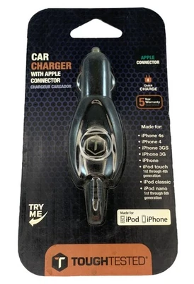 Tough Tested Apple 30-pin Connector Car Charger 8 ft Cord Quick Charge NEW - Image 1 of 4